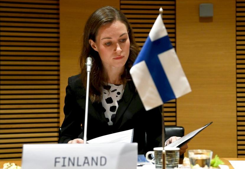 Perdana Menteri Finlandia Sanna Marin pada pertemuan perdana menteri dan kepala pemerintahan selama Sidang Biasa ke-74 Dewan Nordik di Helsinki, Finlandia, Selasa, 1 November 2022.