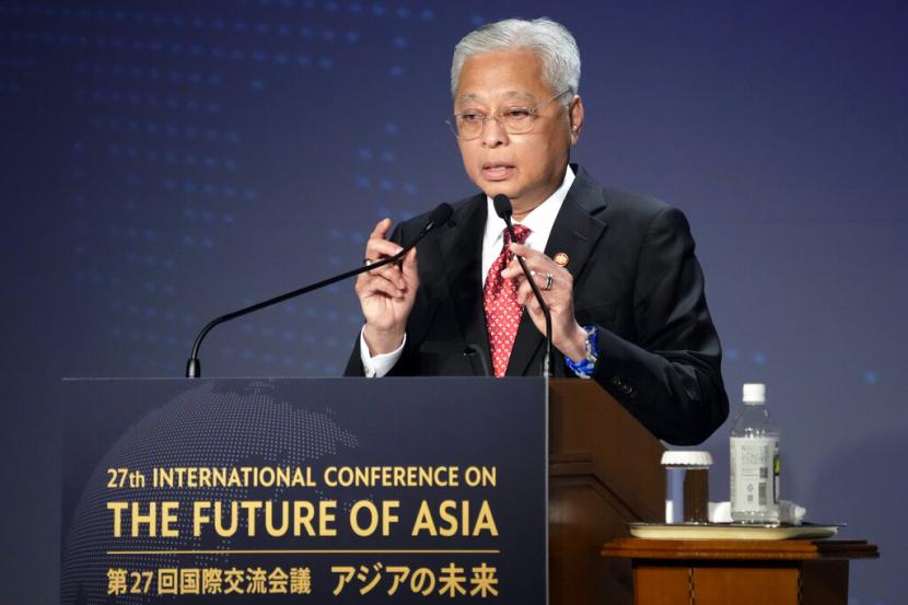 Perdana Menteri Malaysia Ismail Sabri Yaakob menyampaikan pidato pada sesi Konferensi Internasional tentang 