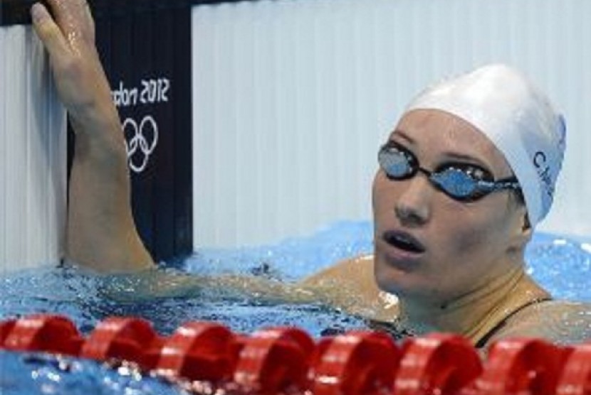 Perenang asal Prancis, Camille Muffat menyumbangkan emas untuk negaranya di Olimpiade London 2012.