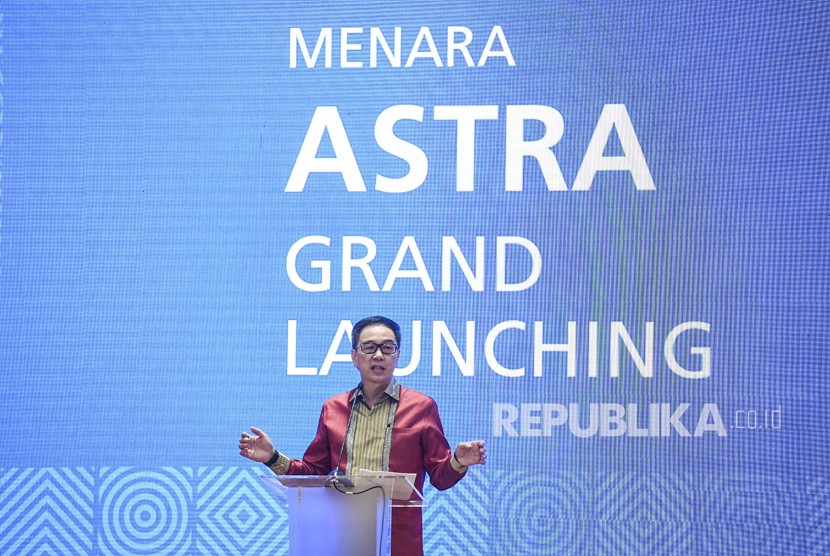 Peresmian Menara Astra. Presiden Direktur PT Astra International Prijono Sugiarto menyampaikan pidato saat peresmian Menara Astra di Jakarta, Rabu (20/2/2019). 