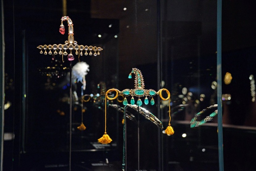 Perhiasan dari Pameran Mughal dan Maharaja di Doge's Palace, Venesia, Italia. Pada pagi 3 Januari sejumlah koleksi perhiasan pameran tersebut dicuri.