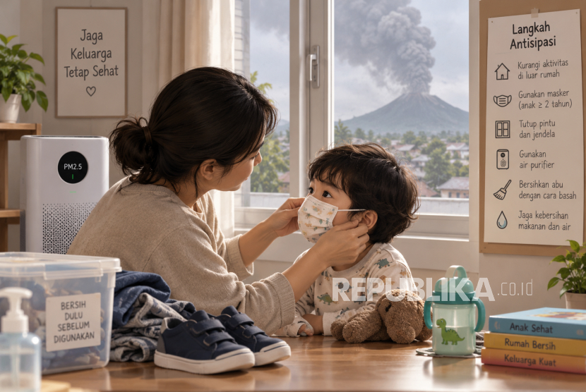 Perlindungan kepada anak dari dampak abu vulkanik.