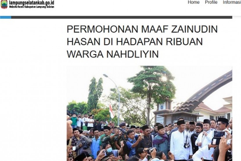 Permohonan maaf Bupati Lampung Selatan Zainuddin Hasan.