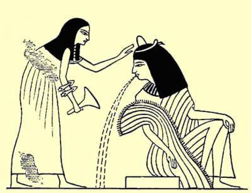 Permpuan Mesir kuno mabuk dan muntak akibat minum miras.
