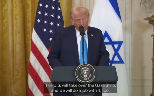 Pernyataan Presiden AS Donald Trump soal rencana mengambil alih dan mengosongkan Gaza di Gedung Putih, Selasa (4/2/2025).