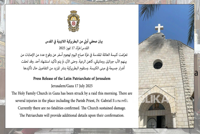 Pernyataan sikap terkait militer Israel menyerang Gereja Keluarga Kudus di Jalur Gaza, Palestina, Kamis (17/7/2025).