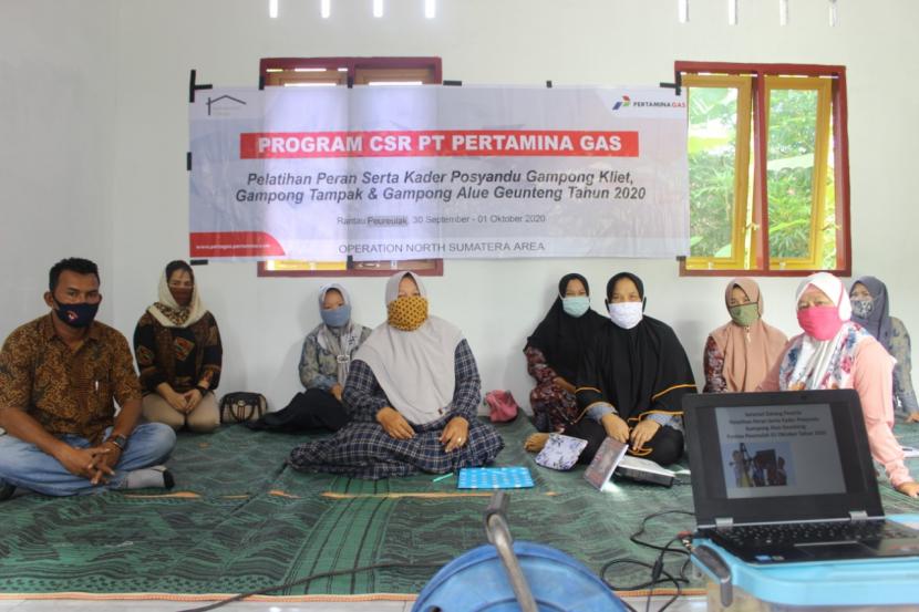 Pertagas bekerjasama dengan The Indonesia Village melakukan Pelatihan Peran Serta Kader Posyandu Tahun 2020 di Gampong Alue Geunteng dan Tampak, Kec. Rantau Peureulak, Kab. Aceh Timur, Aceh.