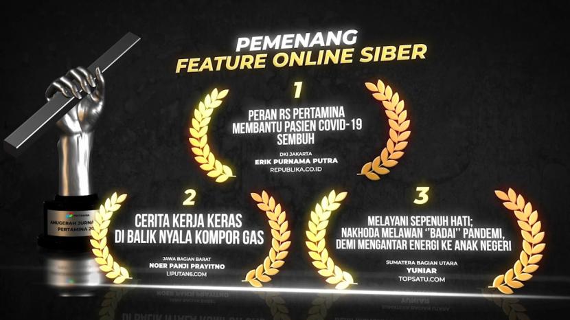 Pertamina mengumumkan 24 jawara Anugerah Jurnalistik Pertamina (AJP) tahun 2020 tingkat nasional secara virtual, Sabtu (19/12). Wartawan Republika, Erik Purnama Putra meraih juara 1 kategori Feature Online Siber.