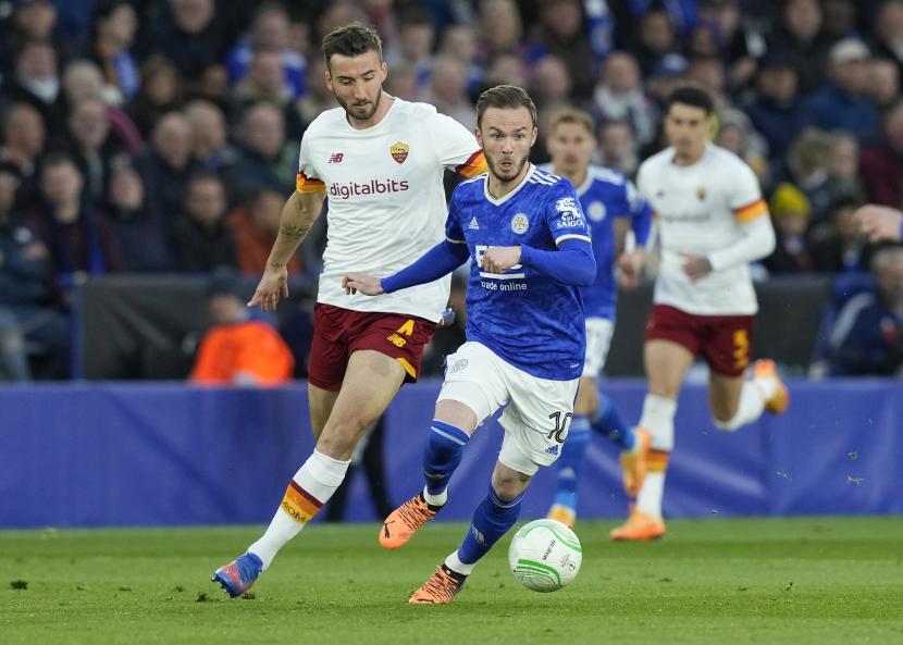 Pertandingan leg pertama babak semifinal Liga Europa antara Leicester City melawan AS Roma, Jumat (29/4/2022)
