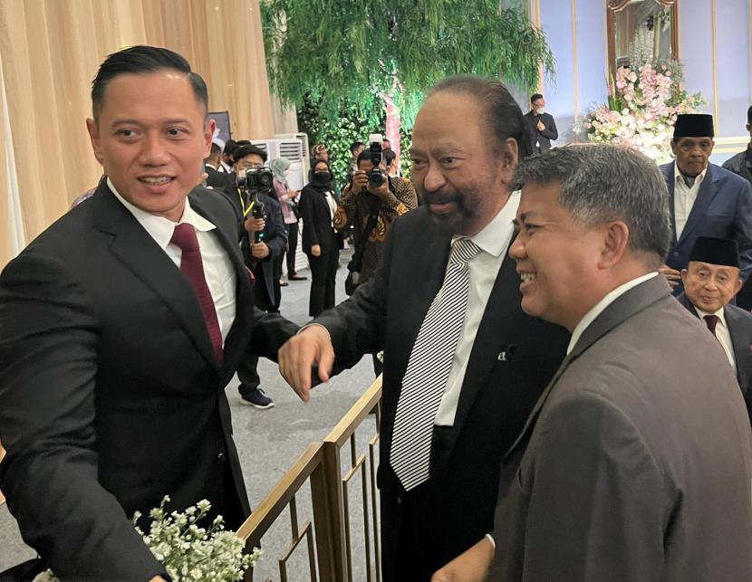 Pertemuan Ketua Umum DPP Partai Demokrat Agus Harimurti Yudhoyono (AHY), Ketua Umum DPP Partai Demokrat Surya Paloh, dan Wakil Ketua Majelis Syura PKS M Sohibul Iman.