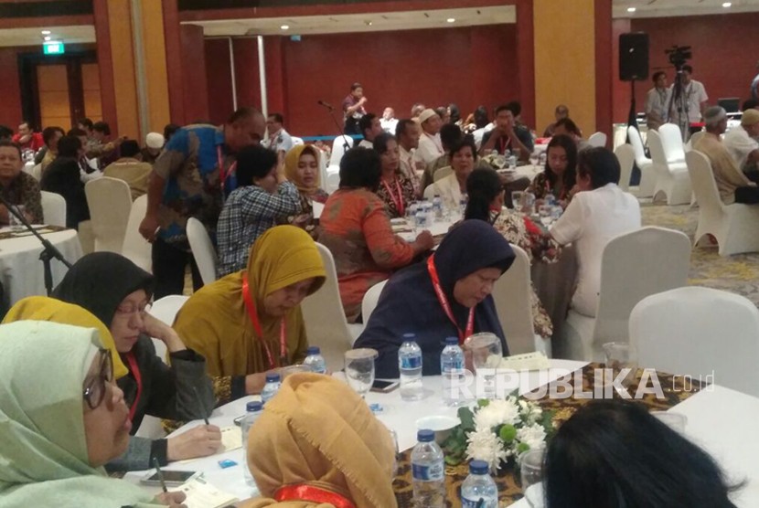 Pertemuan napiter dan korban terorisme yang diselenggarakan BNPT di Hotel Borobudur, Gambir, Jakarta Pusat. Rabu (28/2). 