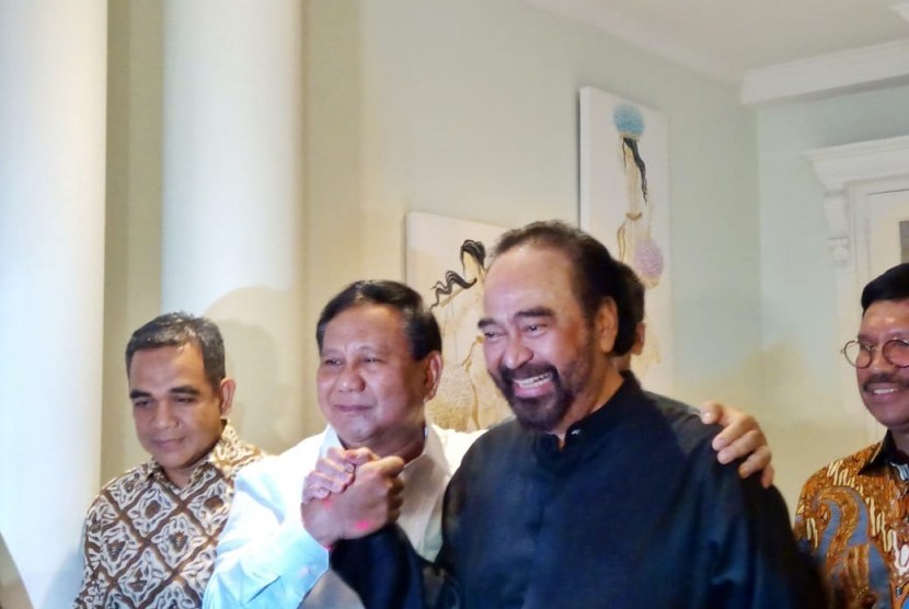 Pertemuan Surya Paloh dan Prabowo Subianto, Ahad (13/10).