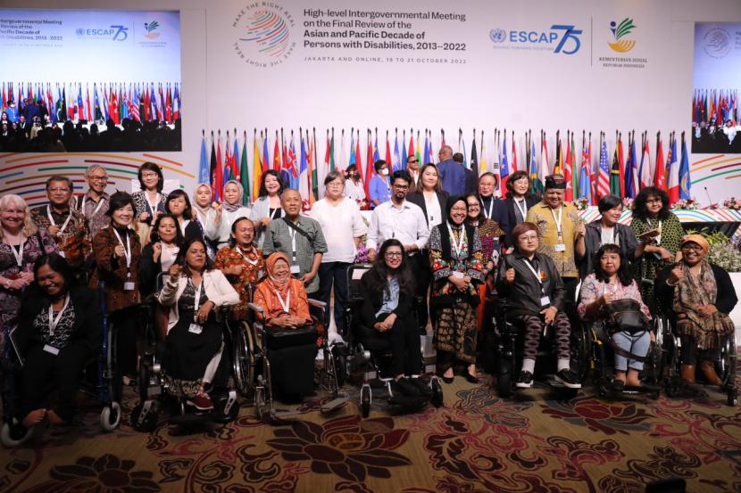 Pertemuan tingkat tinggi antar pemerintah tentang disabilitas se Asia Pasifik atau High-level Intergovermental Meeting on The Final Review of The Asian and Pasific Decade of Persons with Disabilities (HLIGM APDPD) yang melahirkan  Jakarta Declaration, Jumat (21/10/2022). 