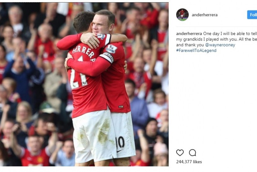 Pesan penghormatan Ander Herrera kepada Wayne Rooney melalui Instagram.