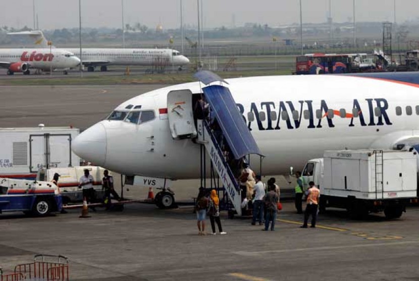   Pesawat maskapai Batavia Air di Bandara Soekarno Hatta, Tangerang, Banten.