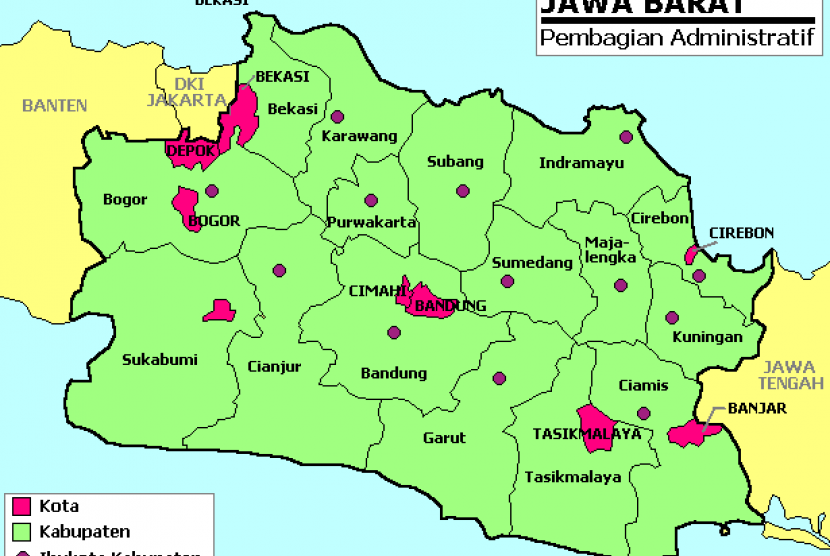 Peta Bekasi yang berbatasan dengan Jakarta.
