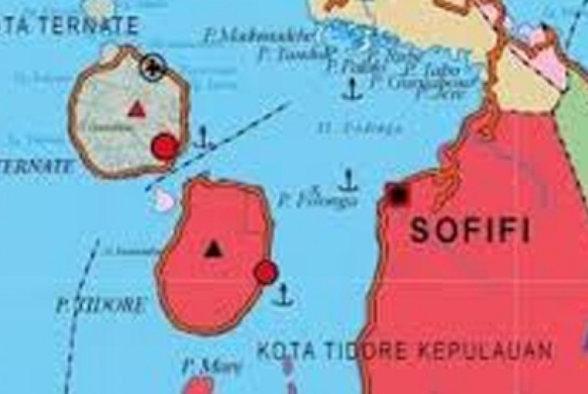 Peta erairan Sofifi, Kota Tidore Kepulauan (Tikep), Maluku Utara (Malut).