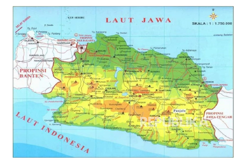 Peta Jawa Barat. Muncul wacana provinsi Jawa Barat akan dipecah menjadi lima provinsi.