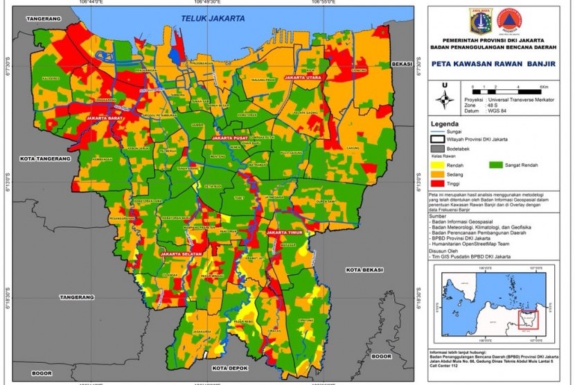 Peta kawasan wilayah rawan banjir di DKI Jakarta, Rabu (24/10). 