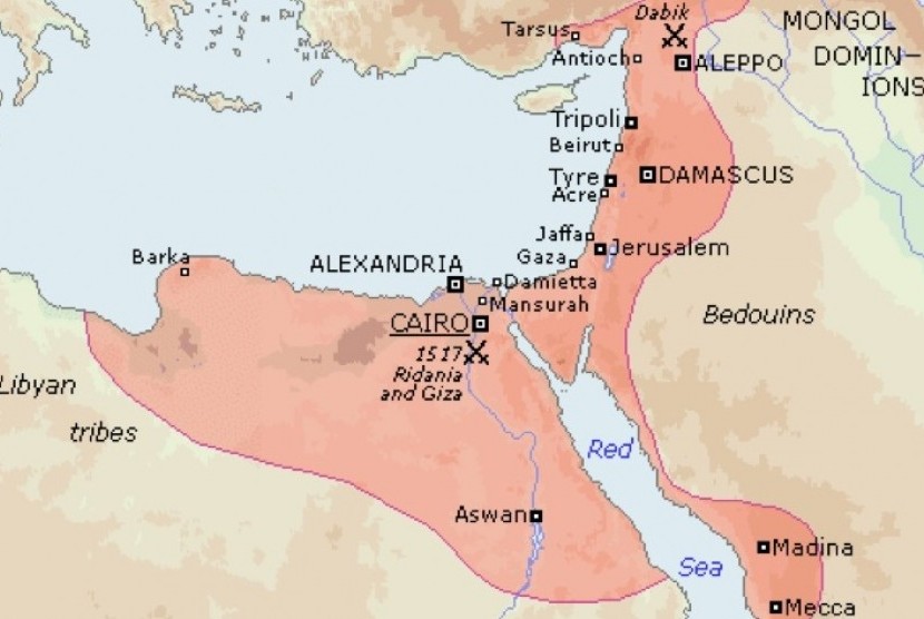 Peta kekuasaan Dinasti Mamluk.