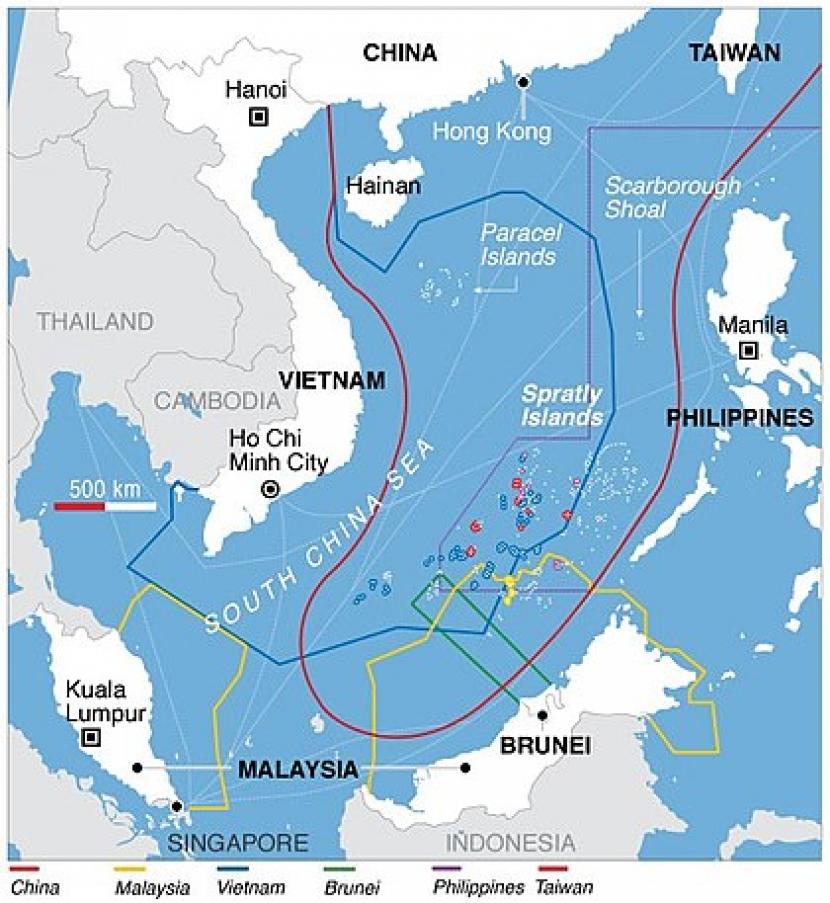 Peta klaim Laut China Selatan. Kapal perang Jerman berlayar ke Laut China Selatan pada Rabu (15/12)  untuk pertama kalinya dalam hampir 20 tahun.