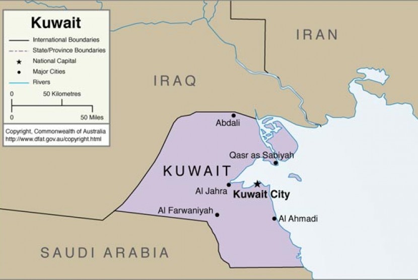 Peta Kuwait berbatasan dengan Arab Saudi.