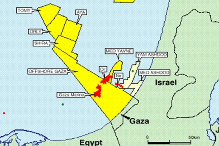 Peta lapangan gas perairan Gaza, Palestina