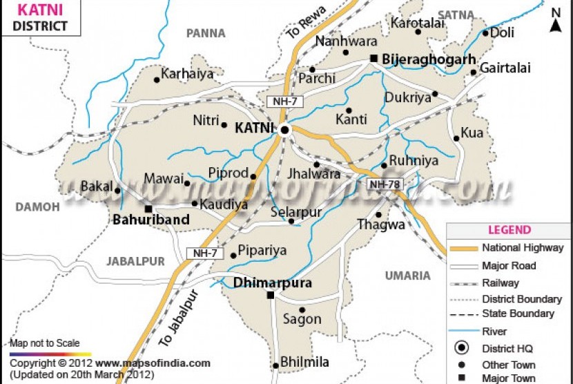 Peta lokasi Katani atau Katni di India.