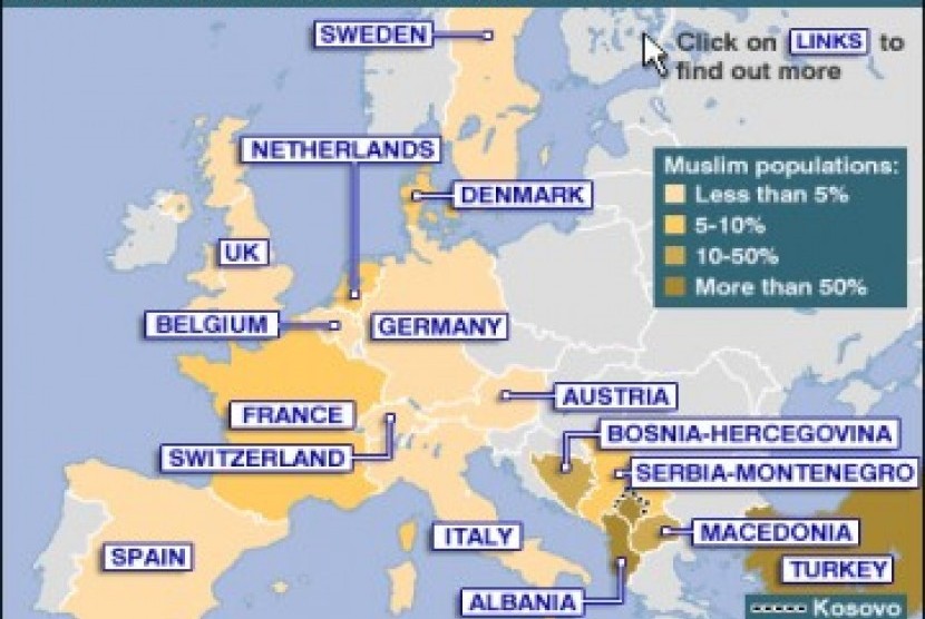 Peta Muslim negara-negara di Eropa