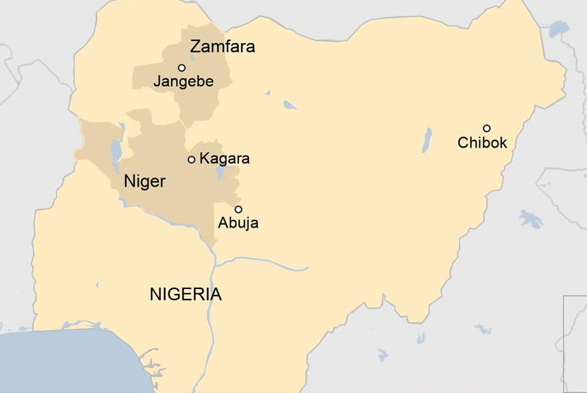 Peta negara bagian di Nigeria. 