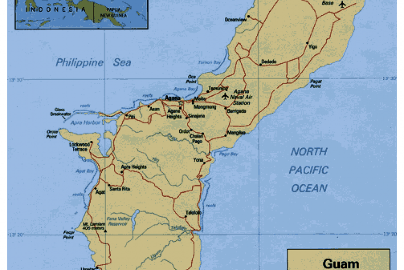 Peta negara kecil Guam yang terletak di Samudera Pasifik