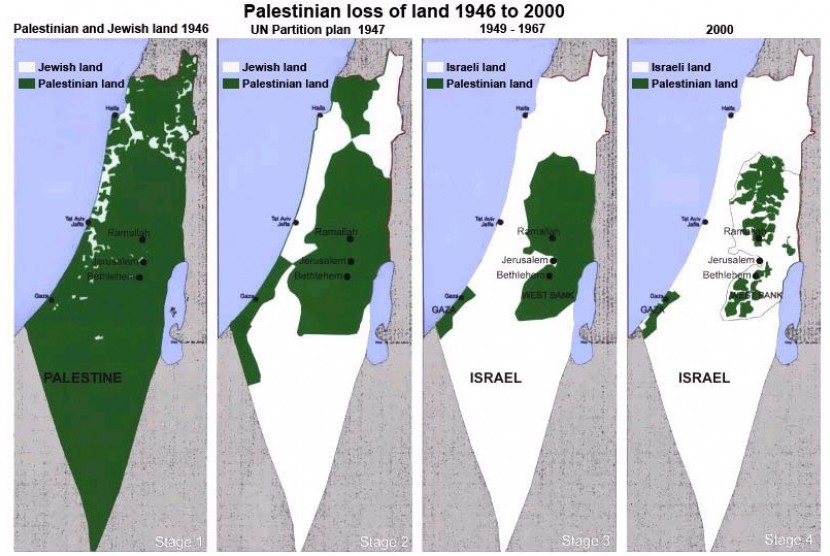 The shrinking of Palestinian land shown in maps from 1946 to 2000.