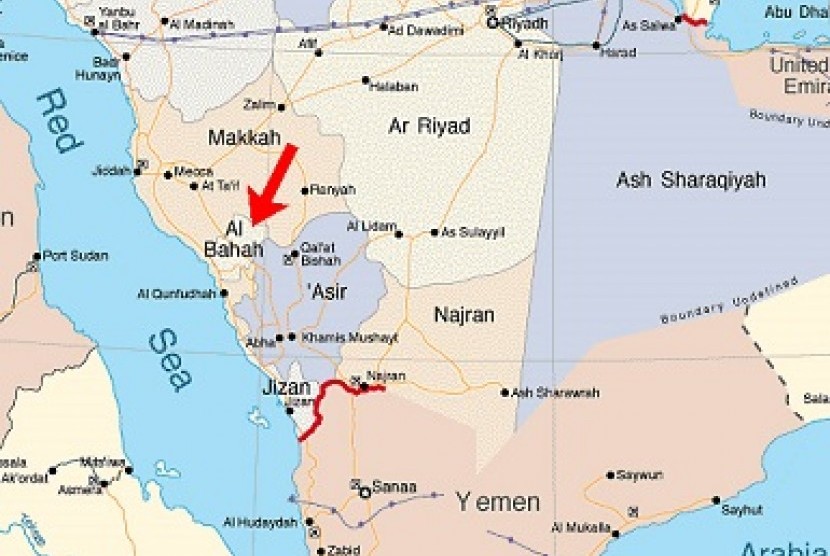 Peta Provinsi Al-Mandag, Arab Saudi.