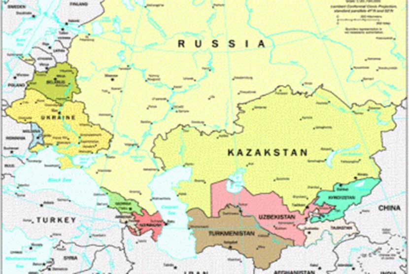 Peta Rusia dan negara-negara Asia Tengah.