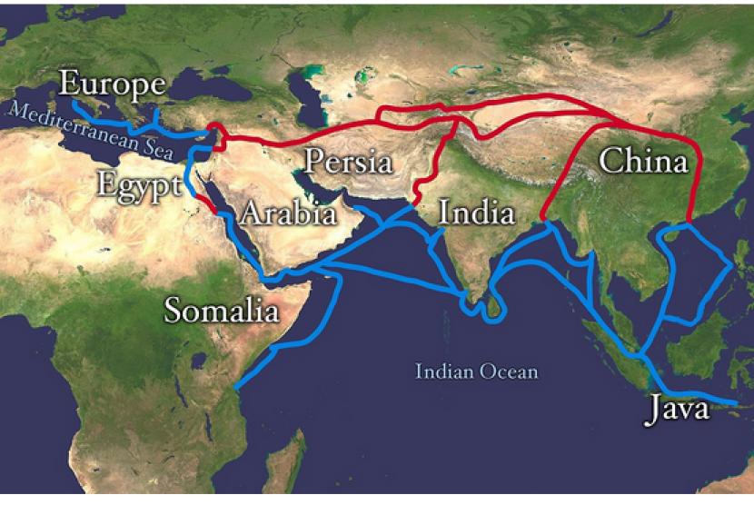 Peta rute perdagangan maritim di Samudra Hindia