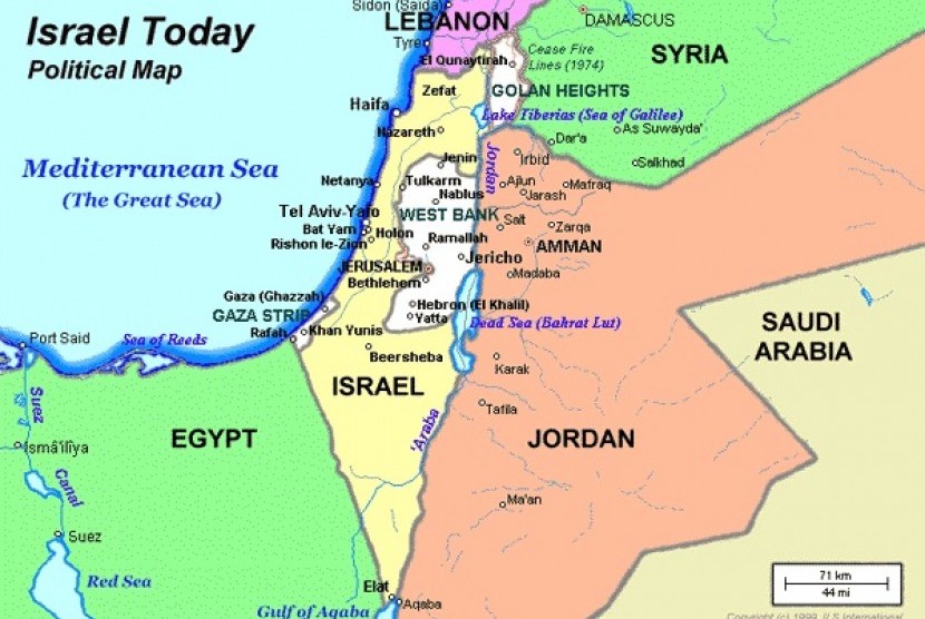 Peta wilayah Israel yang terus meluas ke negara-negara tetangganya (Ilustrasi)
