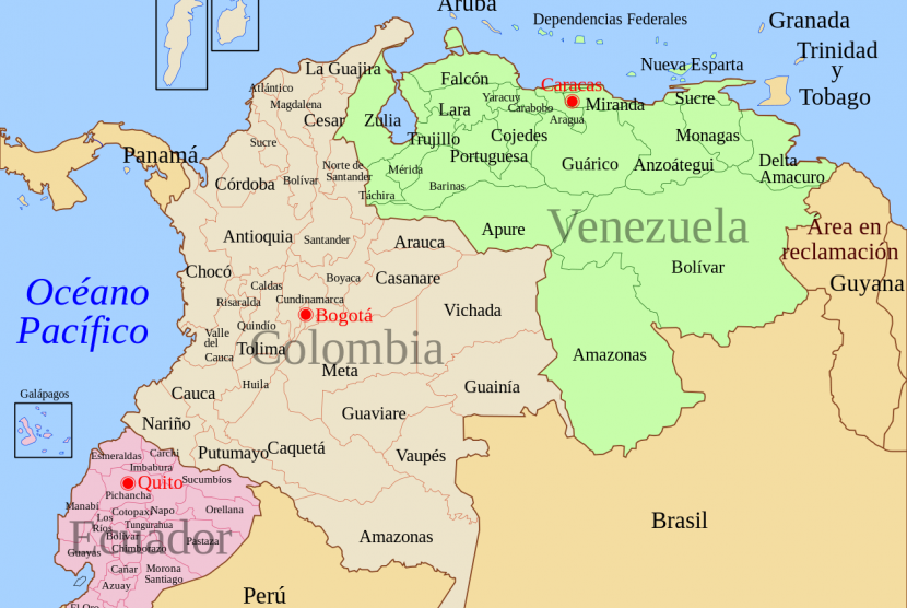 Peta wilayah Kolombia dan Venezuela