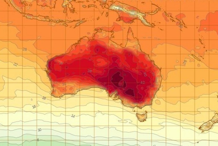 Peta yang menunjukkan tingkat panas di Australia.