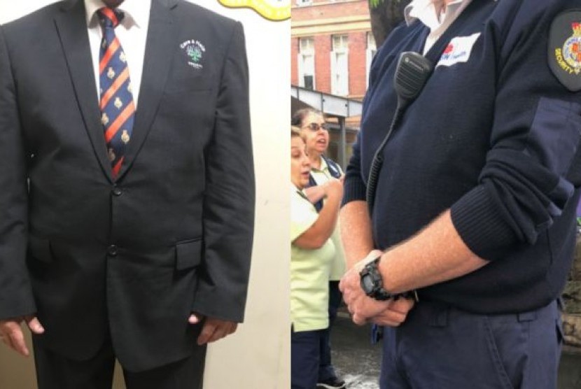 Petugas keamanan di Rumah Sakit Royal Prince Alfred (RPA) lebih suka mengenakan seragam lama (kanan) daripada yang baru (kiri).