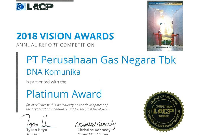 PGN memperoleh penghargaan Platinum Winner Worldwide dari League of American Communication Professional (LACP).