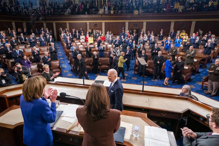 Pidato Kenegaraan pertama Presiden Joe Biden di Gedung Capitol, Selasa 1 Maret 2022.