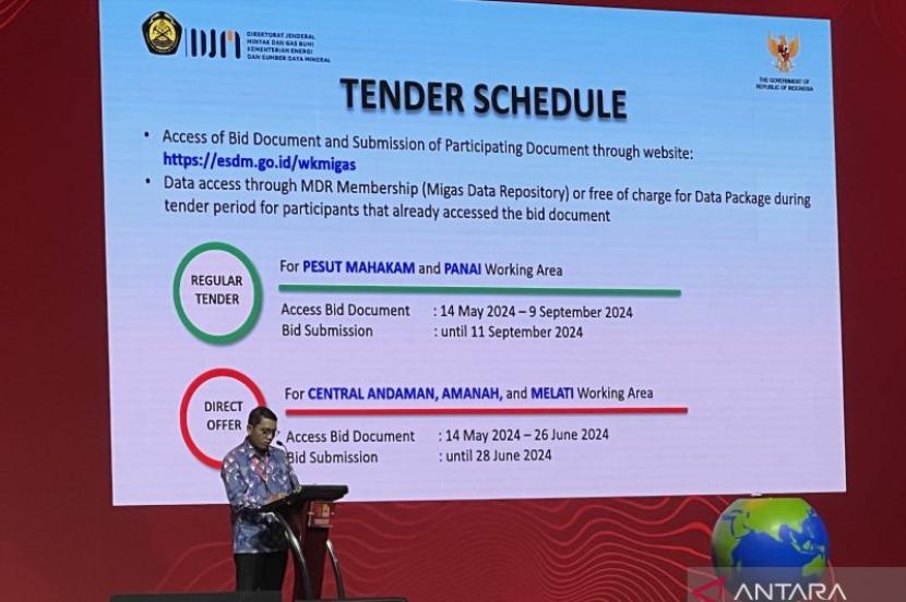 Plt Direktur Jenderal Minyak dan Gas Dadan Kusdiana pada pembukaan Indonesia Petroleum Association Conference and Exhibition (IPA Convex) 2024 di Tangerang, Banten, Selasa (14/5/2024).