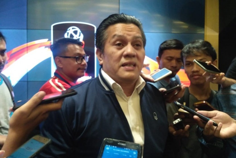 Plt Ketua Umum PSSI, Gusti Randa usai konferensi pers drawing perempat final Piala Presiden 2019, di Stadion Utama Gelora Bung Karno, Jakarta pada Selasa (19/3). 