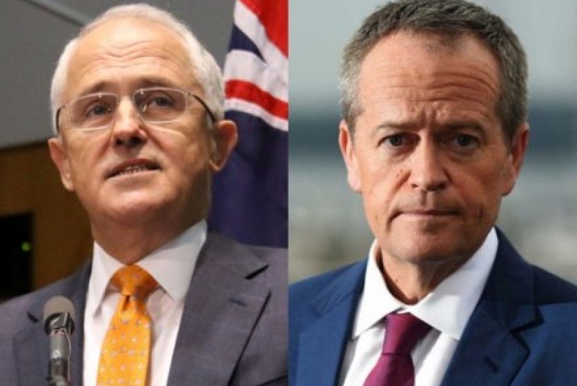PM Australia Malcolm Turnbull and pemimpin oposisi Bill Shorten melakukan debat pertama Pemilu 2016 di Sydney, Jumat (13/5) 