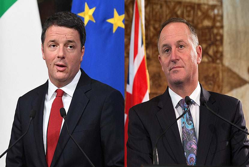 PM Itali Matteo Renzi (kiri) dan PM Selandia Baru John Key.