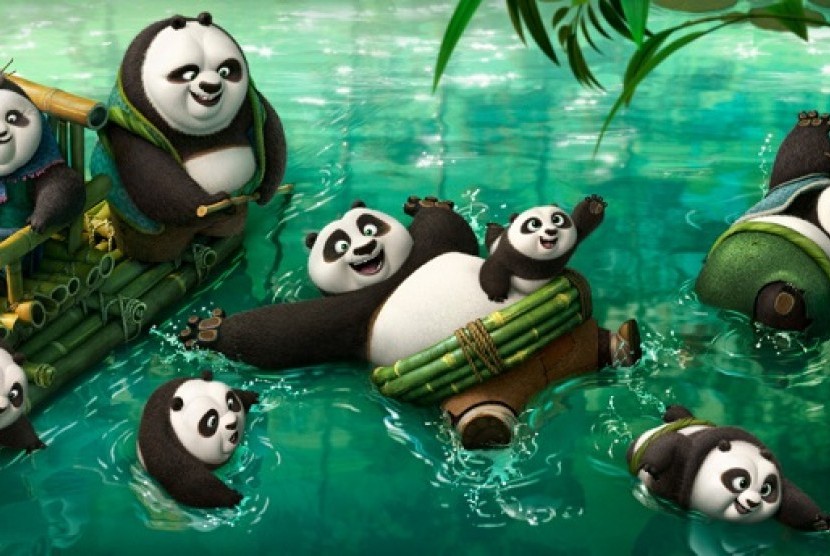 Po bersama keluarganya di salah satu adengan Kung Fu Panda 3