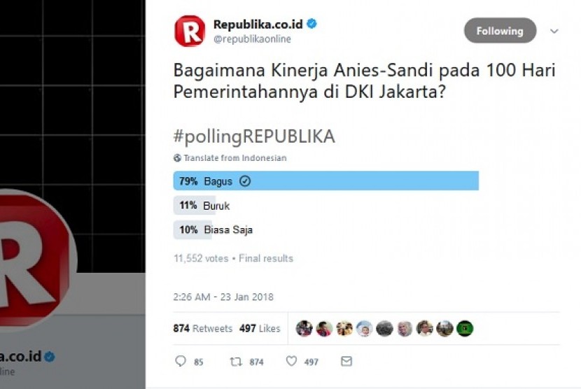 Polling Republika terkait 100 hari kerja Anies-Sandi.