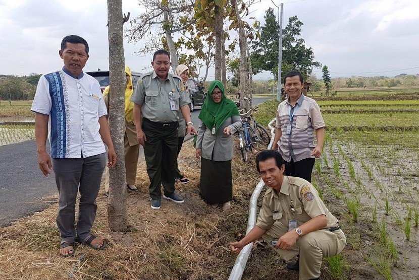 Pompanisasi lahan pertanian di Karanganyar, Jawa Tengah.