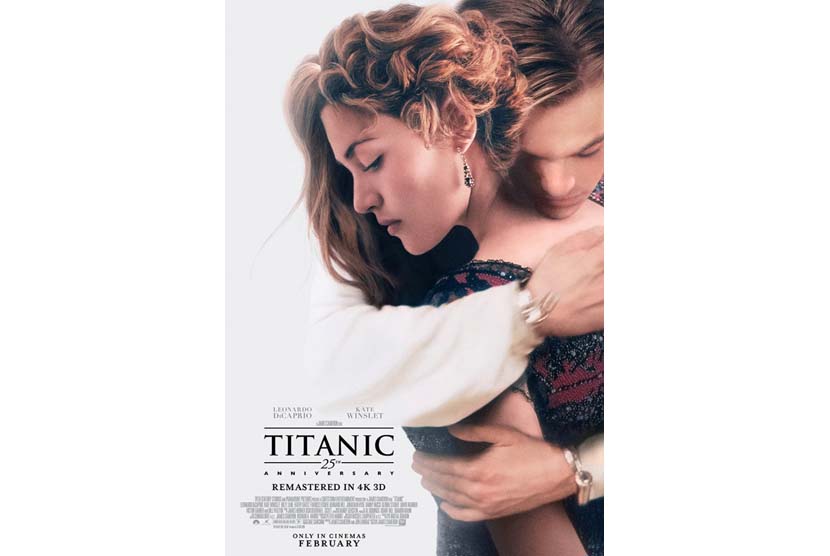 Poster 25 tahun film Titanic. Film yang dibintangi Leonardo DiCaprio dan Kate Winslett tersebut akan tayang kembali pada Februari 2023.