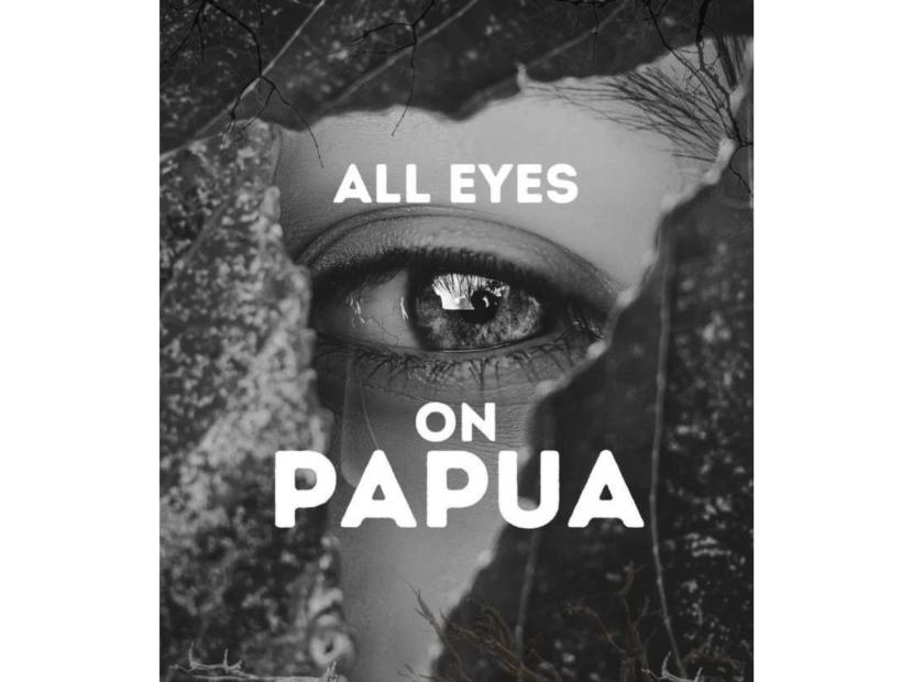 Poster All Eyes on Papua. Sejumlah selebritas Indonesia ikut mengunggah postingan bertulisan All Eyes on Papua di akun media sosial mereka. 
